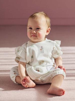 ロンパース・カバーオール|【mocmof】うさぎ柄サマーロンパース|アイボリー