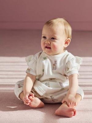 ロンパース・カバーオール|【mocmof】うさぎ柄サマーロンパース|アイボリー