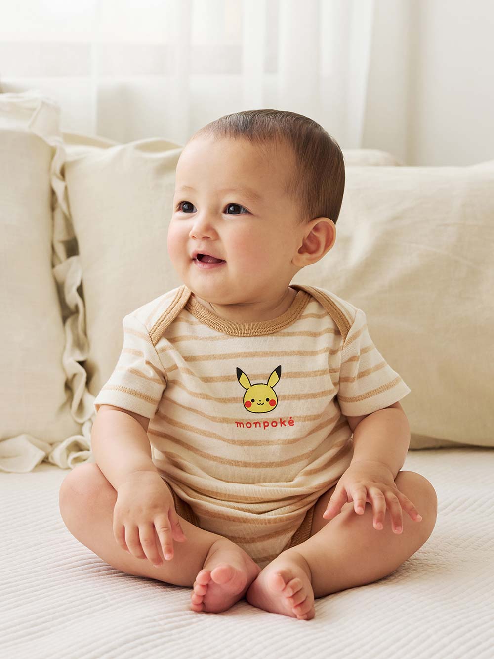 コンビ肌着・新生児/ベビー肌着|【monpoke】モンポケ半袖ボディ2枚組|ベージュ