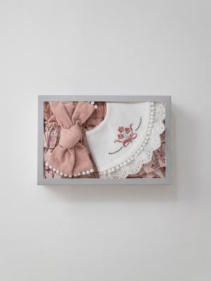 スタイ・よだれかけ（新生児・ベビー）|【mocmof】花刺しゅうフォーマルギフトセット|ライトピンク