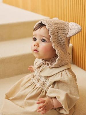 ベビー帽子（新生児・乳児）|【mocmof】わんにゃんニット帽|ピンクベージュ