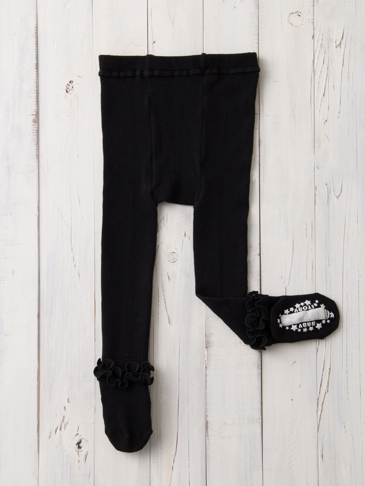 ベビーシューズ・ファーストシューズ・ベビー靴下|【日本製】裾メローフリルタイツ|クロ