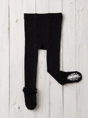 ベビーシューズ・ファーストシューズ・ベビー靴下|【日本製】裾メローフリルタイツ|クロ