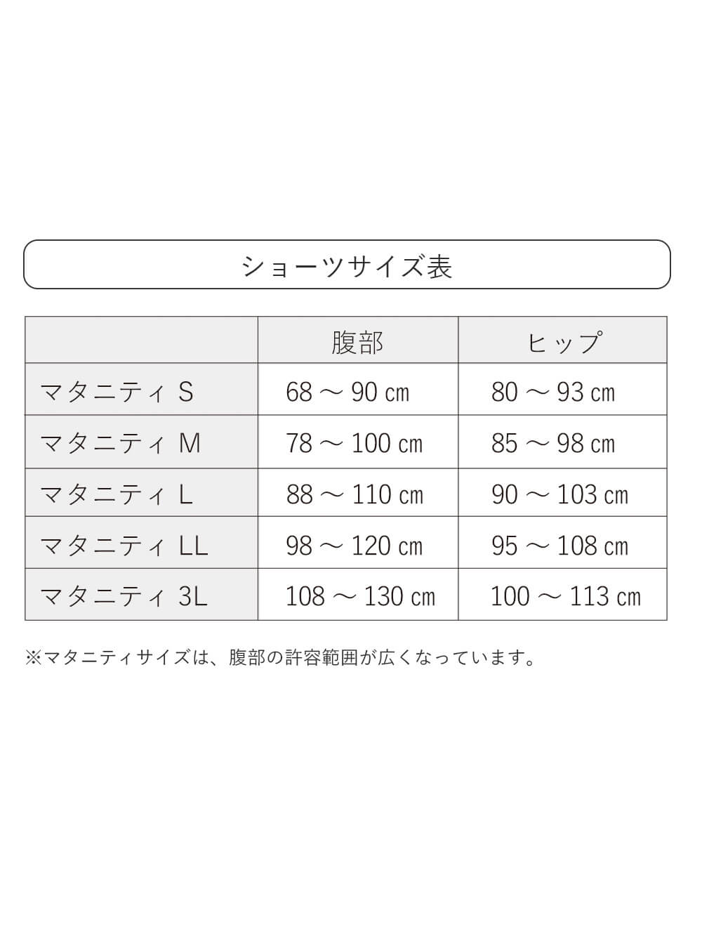 ショーツサイズ表 