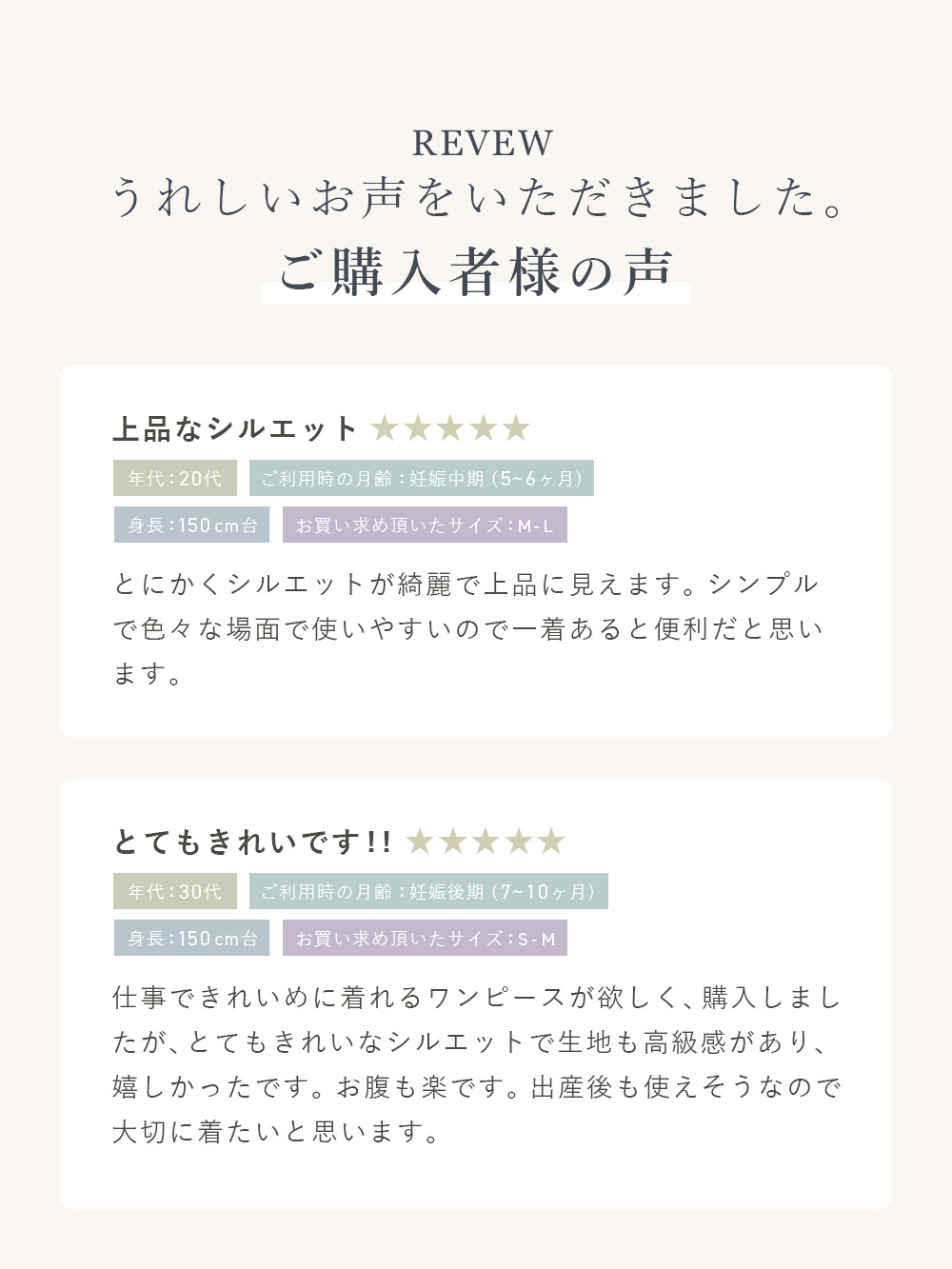 うれしいお声をいただきました ご購入者様の声