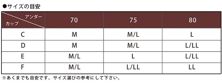 キャミソールサイズ表><br>