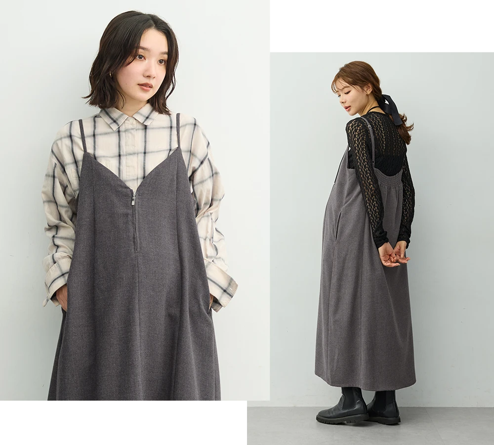 レーストップス×ツイード風キャミワンピースセット