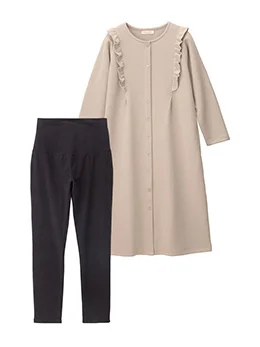 裏毛裏起毛ラッフルワンピース&産後も使えるレギンスパジャマ