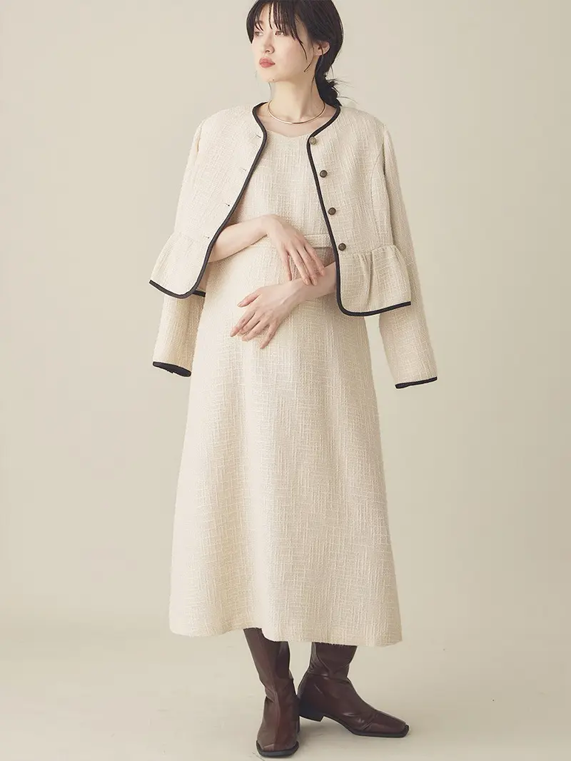 ツィードパフスリーブワンピース