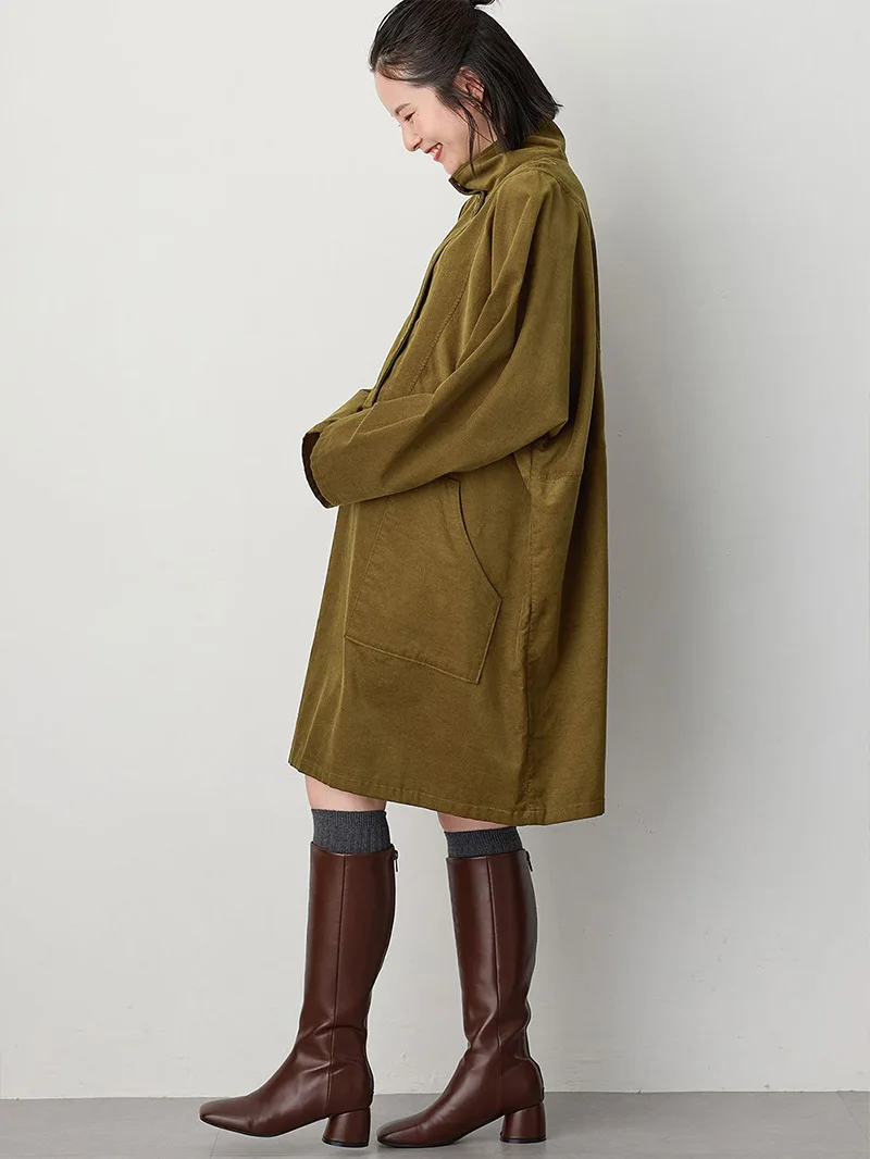 フロント開きコーデュロイミニワンピ