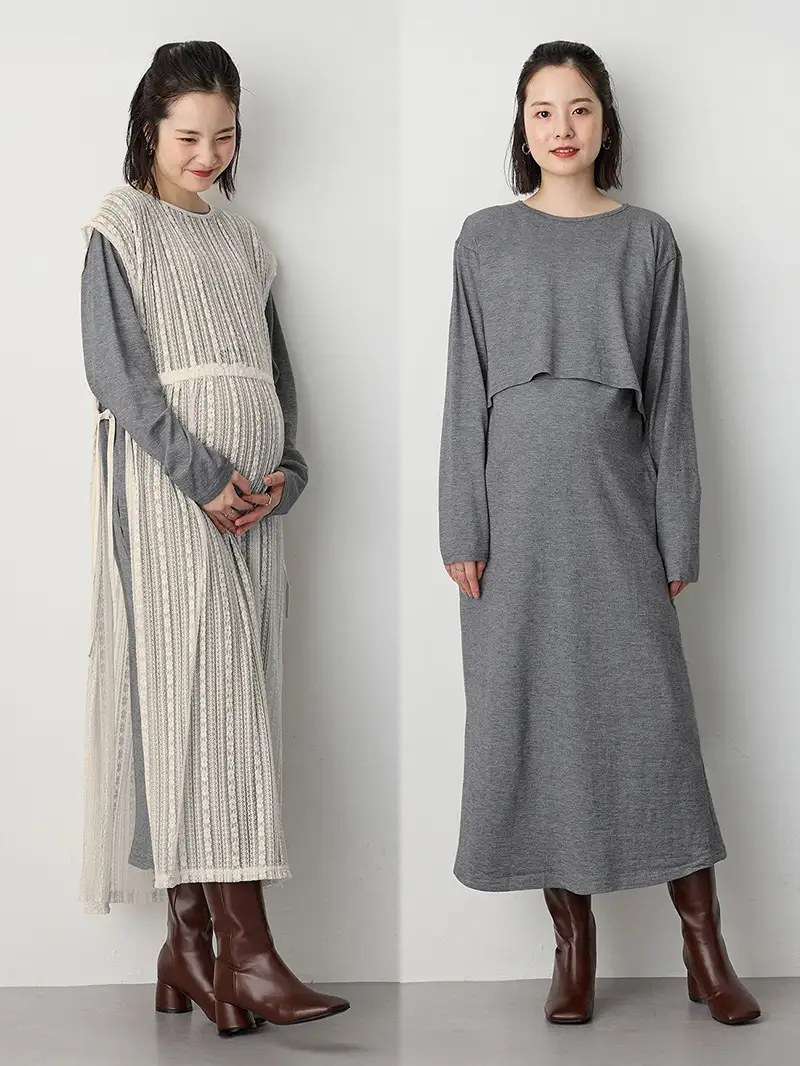 レースワンピース×ニットソーワンピースセット