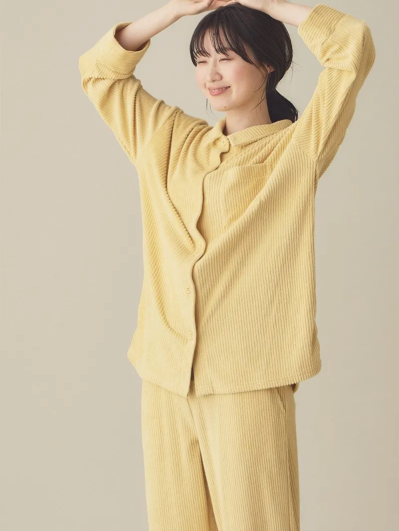 綿混パイルリブシャツ&パンツパジャマ